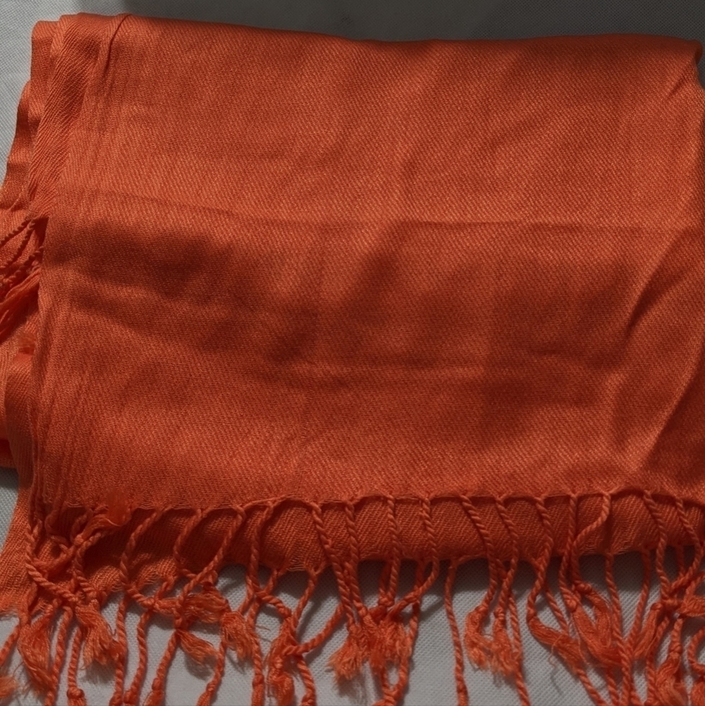 Tangerine Orange Soft Fringed Scarf Wrap